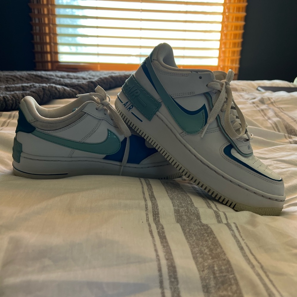 Nike Air Force 1 Low White and Teal Sneakers